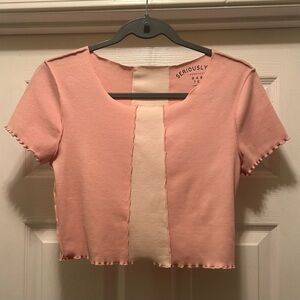 Aeropostale Pink and Cream Short Sleeve Baby Tee